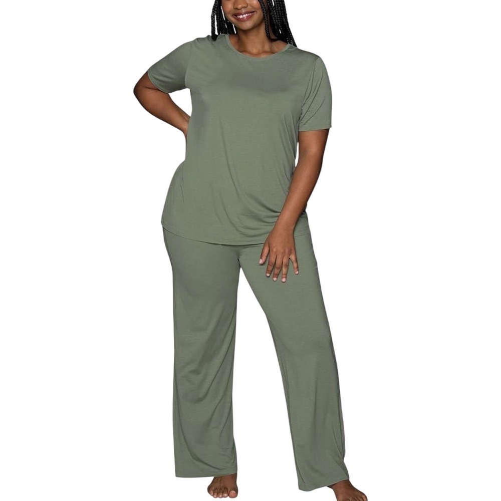 NEW Vanity Fair Lounge Pajama Set XL Olive Sprig Heather Soft Tencel Modal